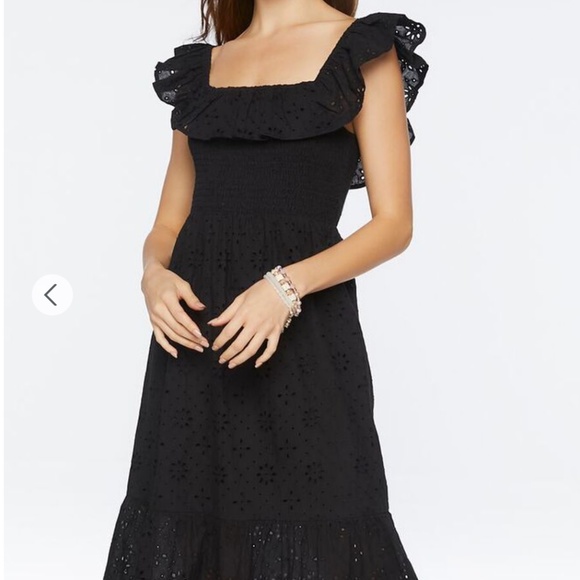 Dresses & Skirts - SOLD! Lovely Black Smocked Bodice Ruffle-Hem A-Line Midi Dress Sz S/M